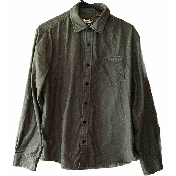 Howler Bros Men's Medium Long Sleeve Shirt Gray With Turquoise Triangles - Picture 3 of 8